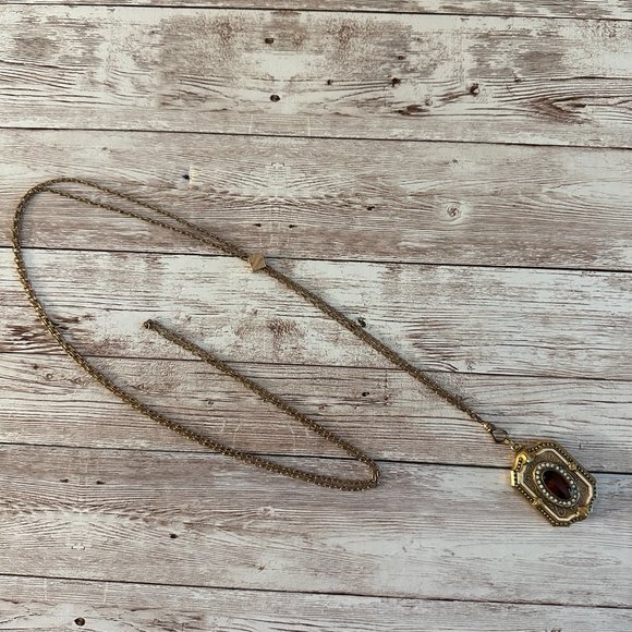 UNIQUE Antique Locket with Amber Stone and Slide Chain - Picture 7 of 8